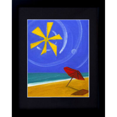Framed Beach Umbrella Painting