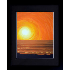 Orange Sky Beach Painting Framed